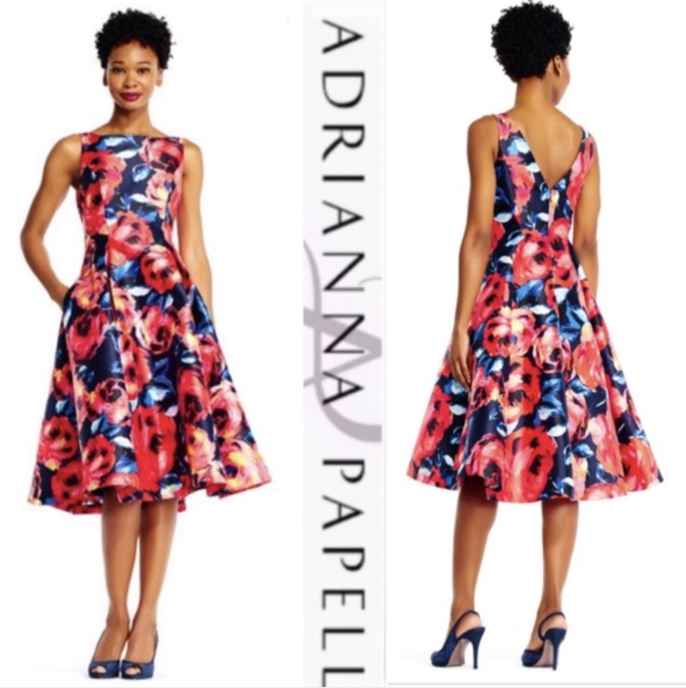 Adrianna Papell Floral Print Mikado Dress  ( Size 2)